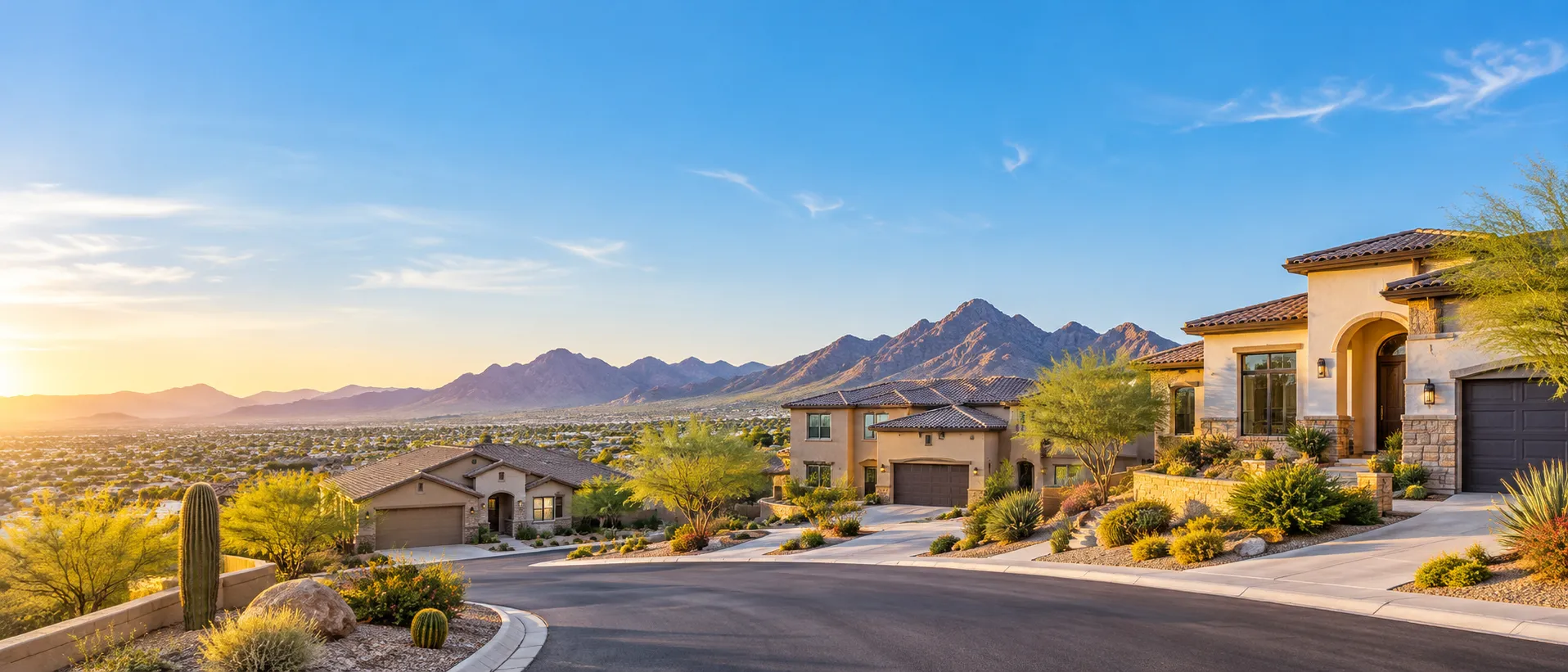 Desert hillside neighborhood with mountain views in Arizona