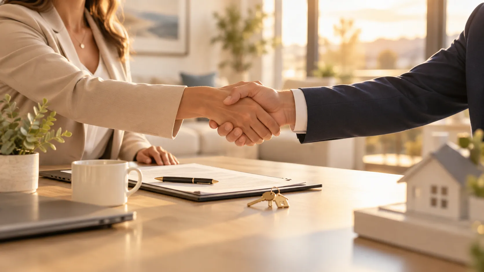 Handshake over a signed real estate agreement